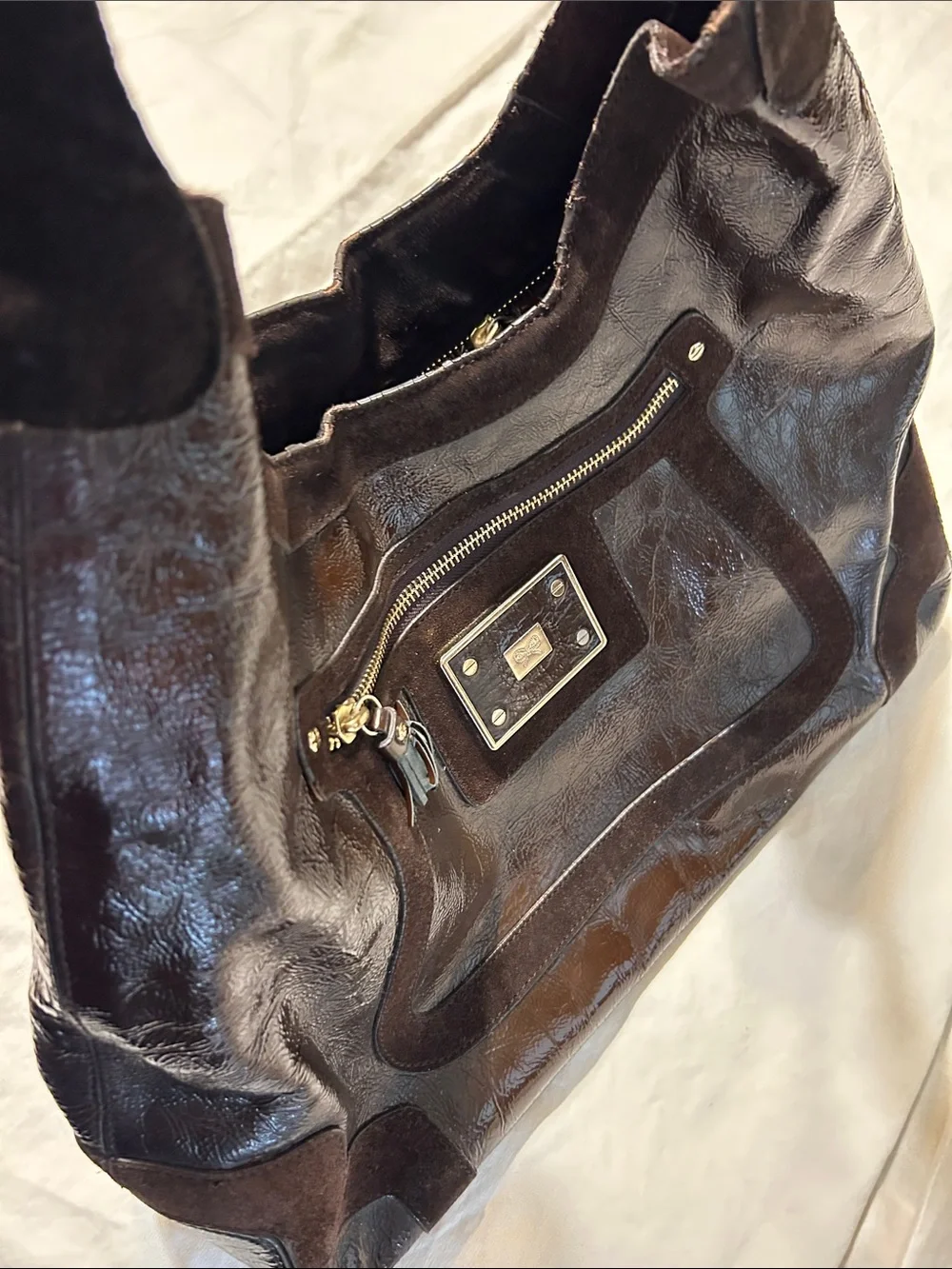 Anya Hindmarch Dark Brown Leather Messenger Shoulder Bag